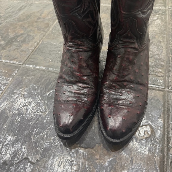 Lucchese Handmade Exotic Ostrich Leather Western Cowboy Boots Burgundy 6.5 - Picture 3 of 15